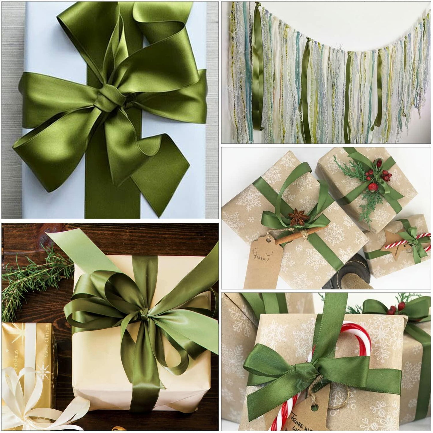 Solid Color Satin Ribbon 5/8in x 25yd Olive Green Fabric for Crafts