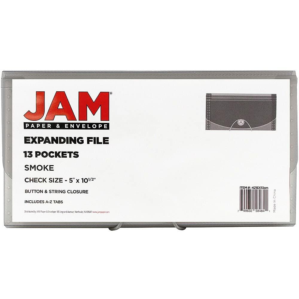JAM PAPER 13 Pocket Accordion Folder Expanding File Smoke Grey 5x10.5