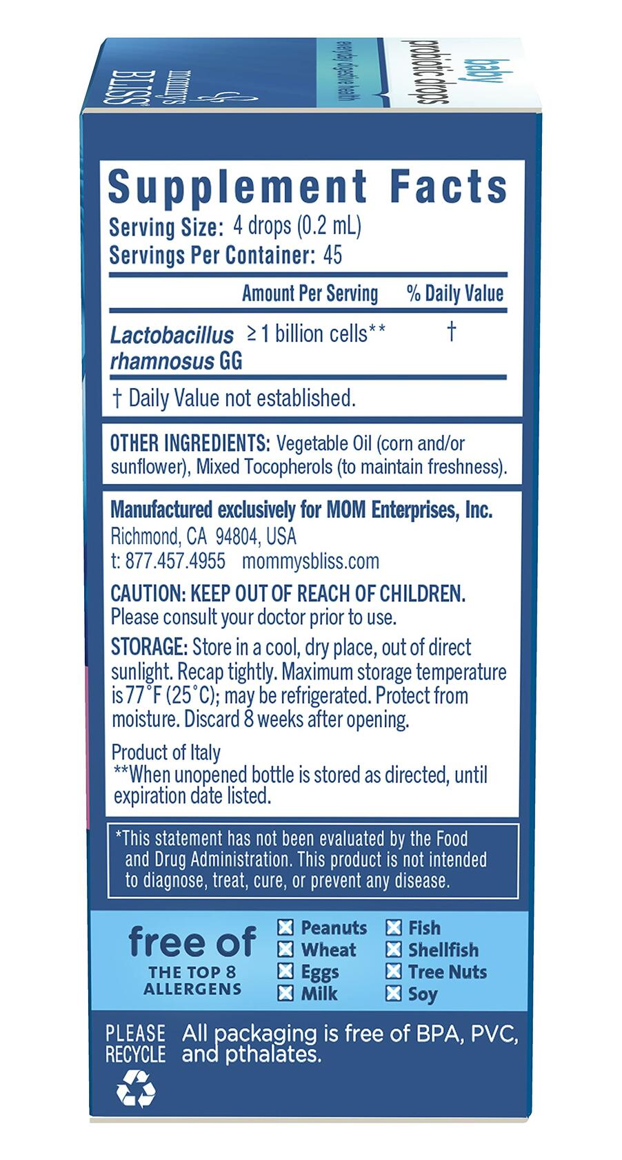 BestBy06/26 Mommy's Bliss Baby Probiotic Everyday 0.34oz 45 Servings