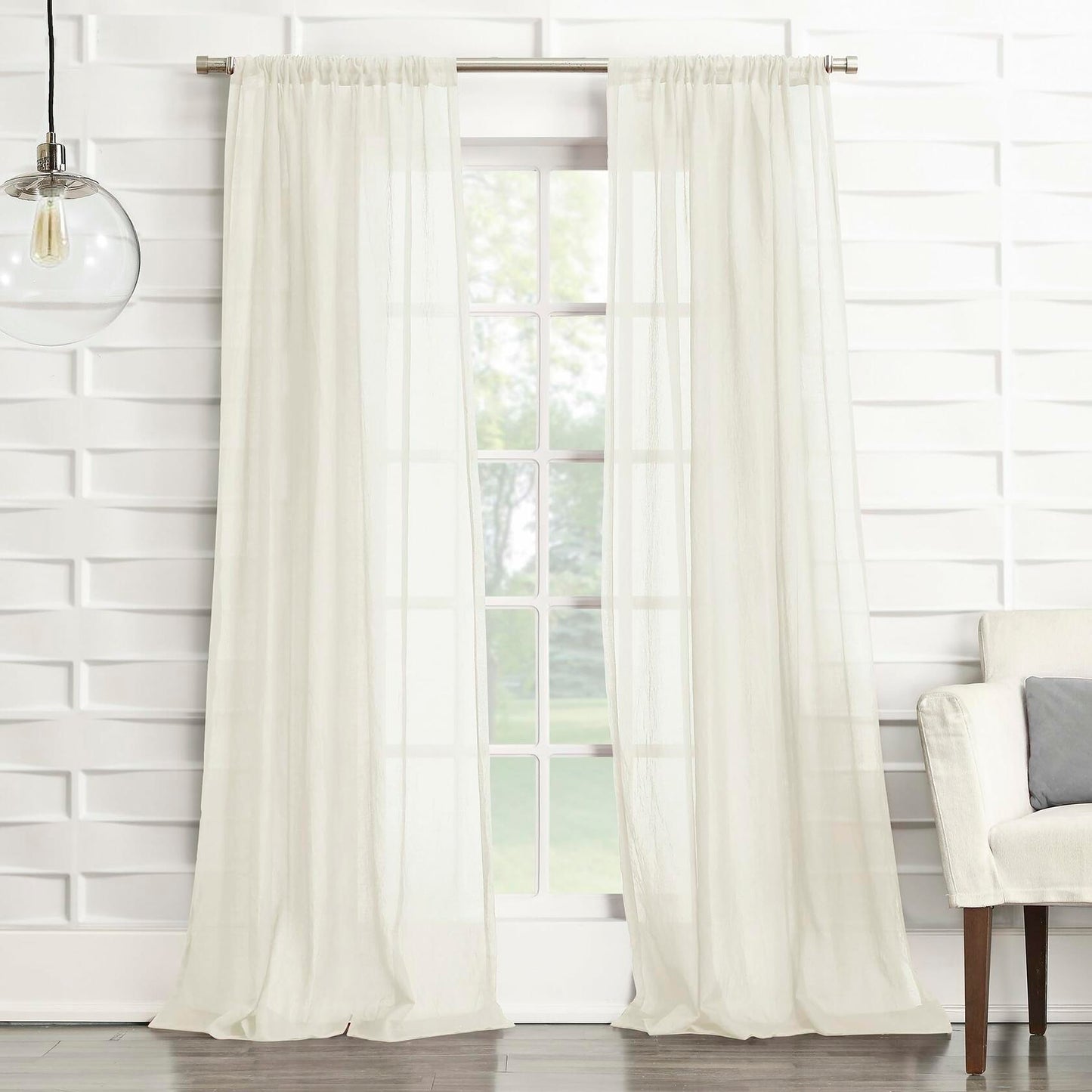 No. 918 Tayla Crushed Texture Semi-Sheer Rod Pocket Curtain Panel 50x108 Cream