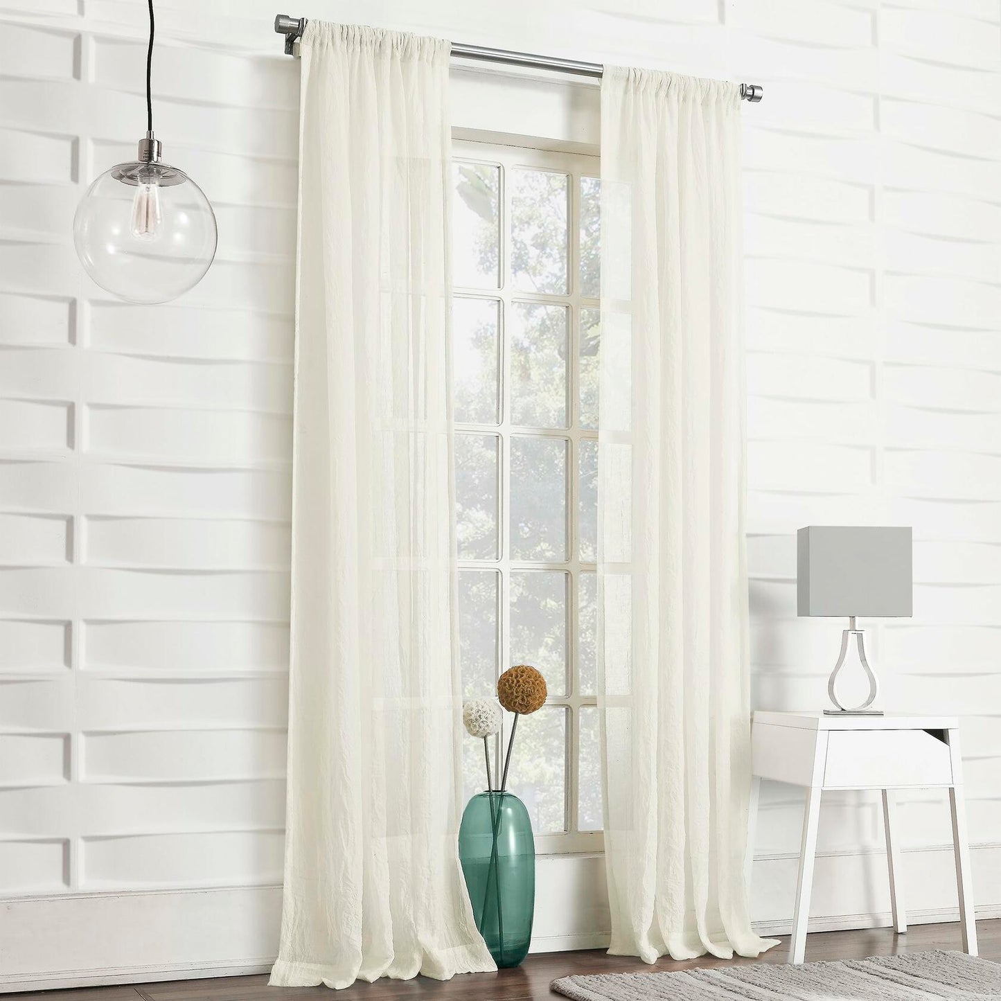 No. 918 Tayla Crushed Texture Semi-Sheer Rod Pocket Curtain Panel 50x108 Cream