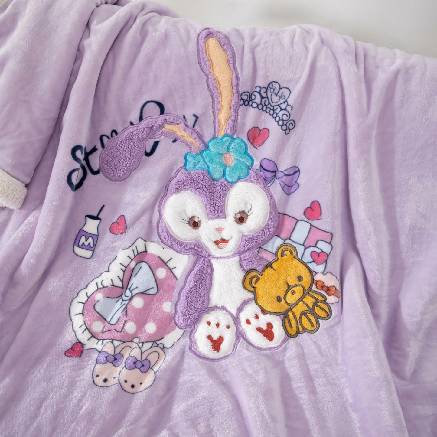 COSUSKET Kids Stella Lou 3D Embroidery Sherpa Rabbit Throw Blanket Beige 50x60in
