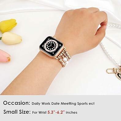 RDISOR Metal Beaded Bracelet for Apple Watch 42/44/45mm Steel Band