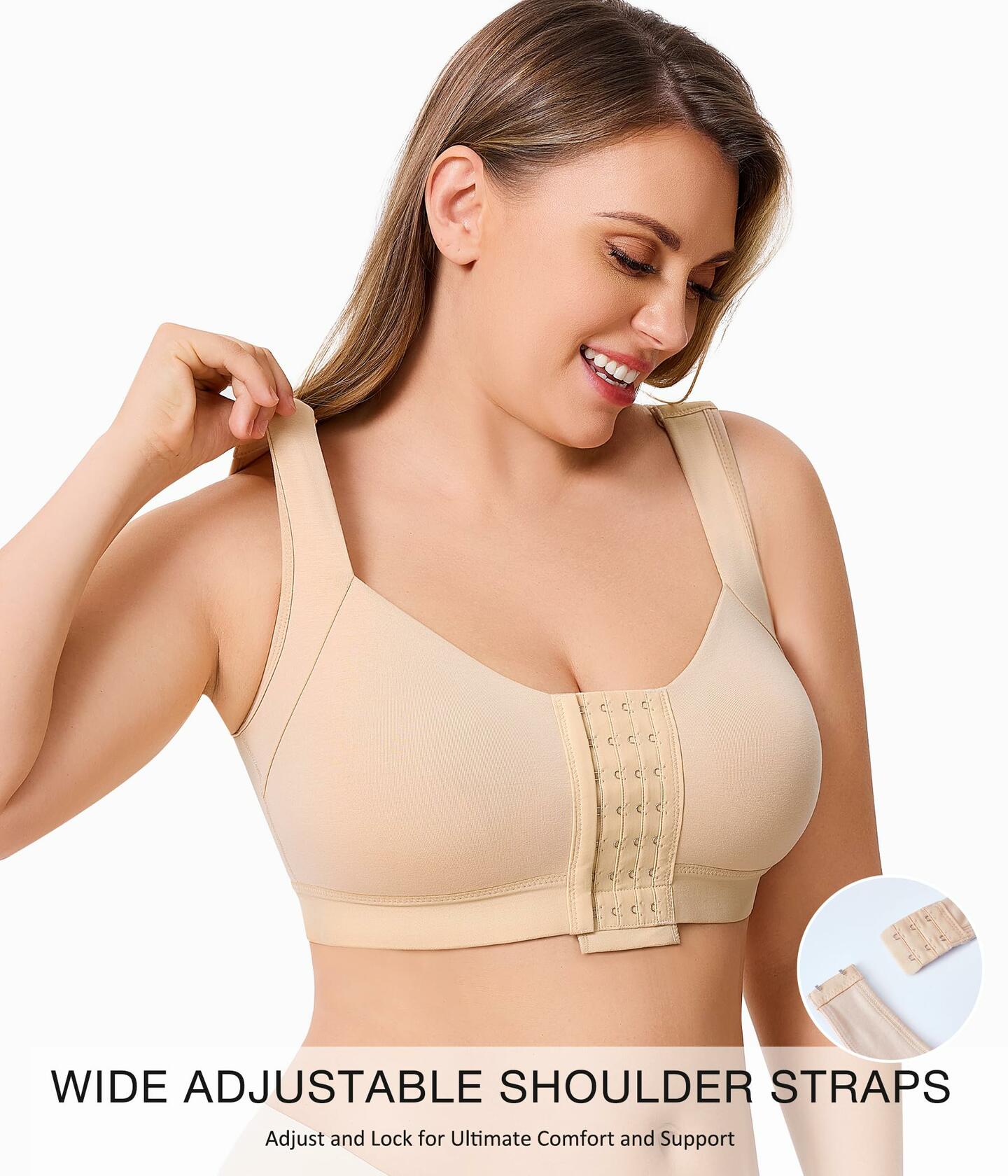 BRABIC Front Closure Compression Bra Wireless Beige Size 3XL