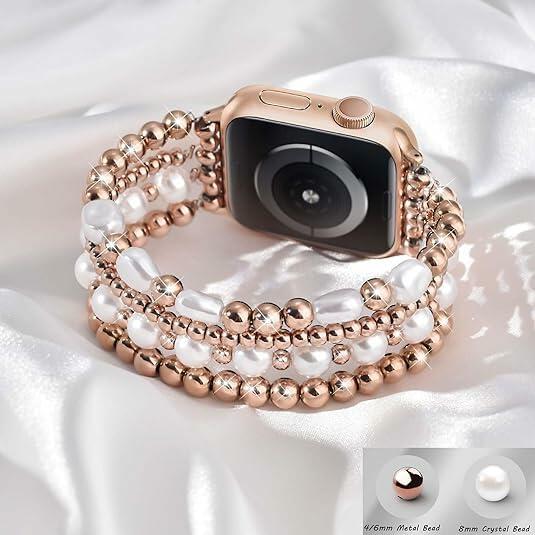 RDISOR Metal Beaded Bracelet for Apple Watch 42/44/45mm Steel Band