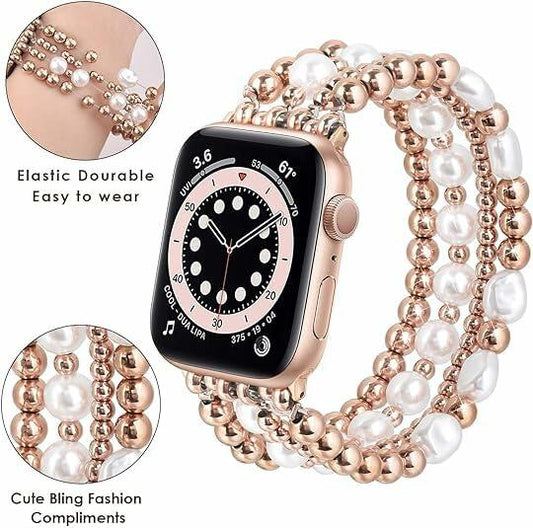 RDISOR Metal Beaded Bracelet for Apple Watch 42/44/45mm Steel Band