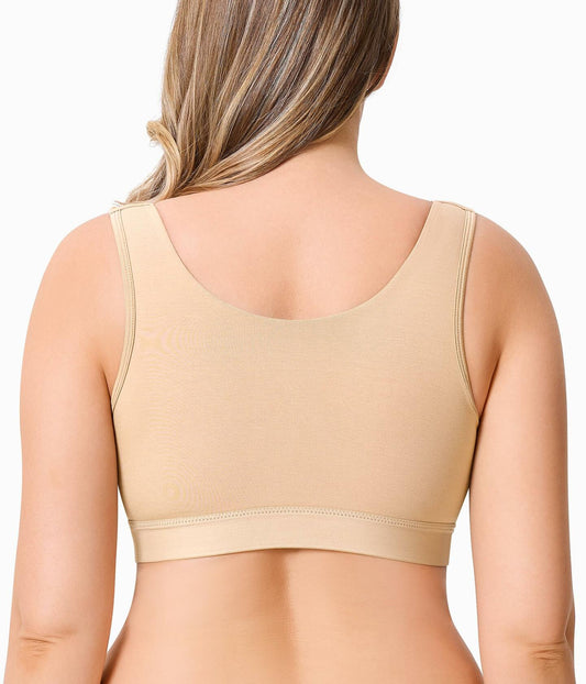 BRABIC Front Closure Compression Bra Wireless Beige Size 3XL