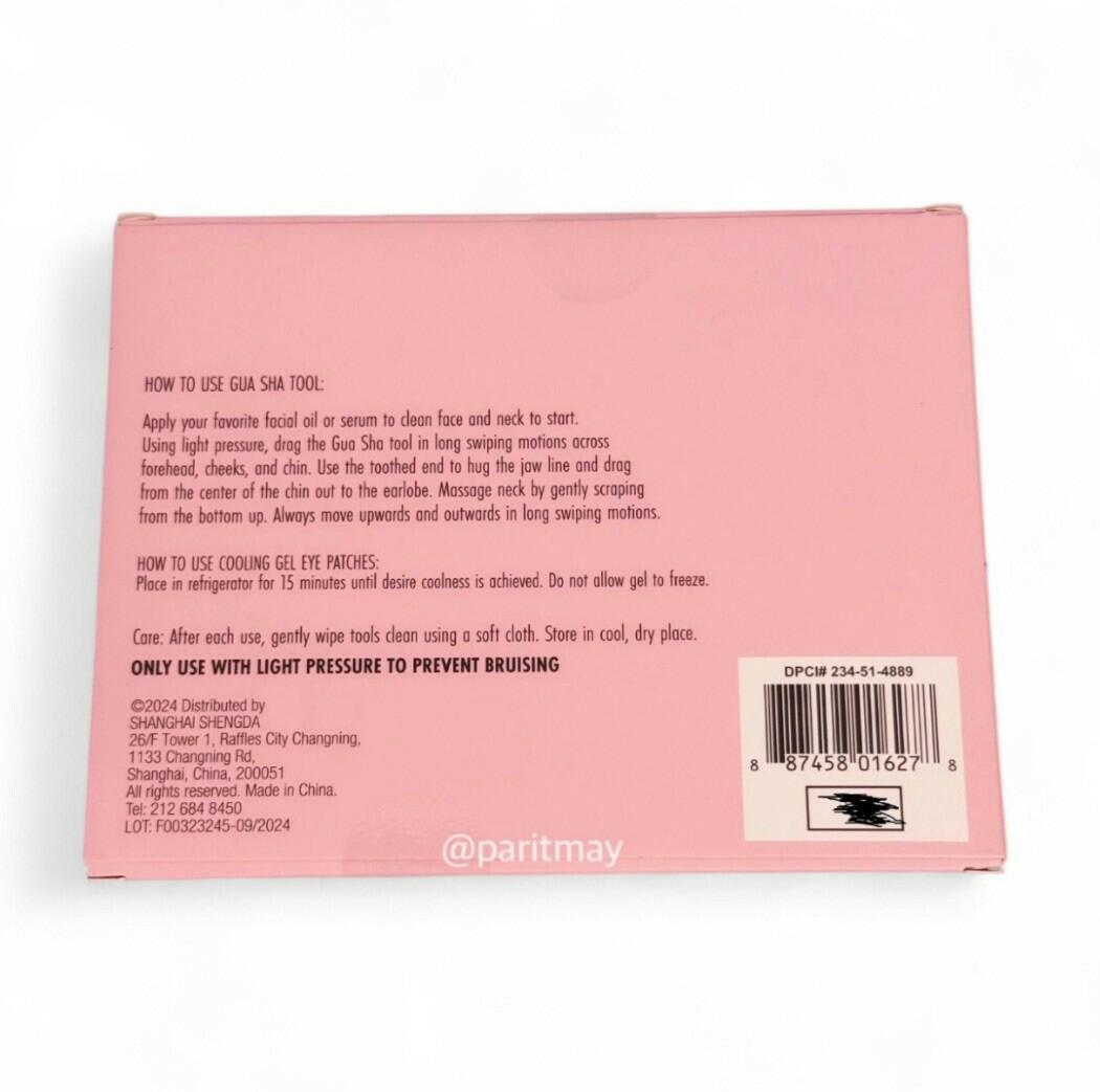 Tiger Eye gua sha + floral cooling eye patches, Pink 3-piece set