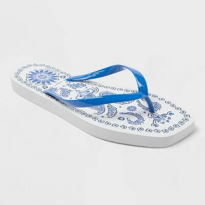 Shade & Shore Palmer Medallion Square Toe Flip Flops Light Blue Size 10
