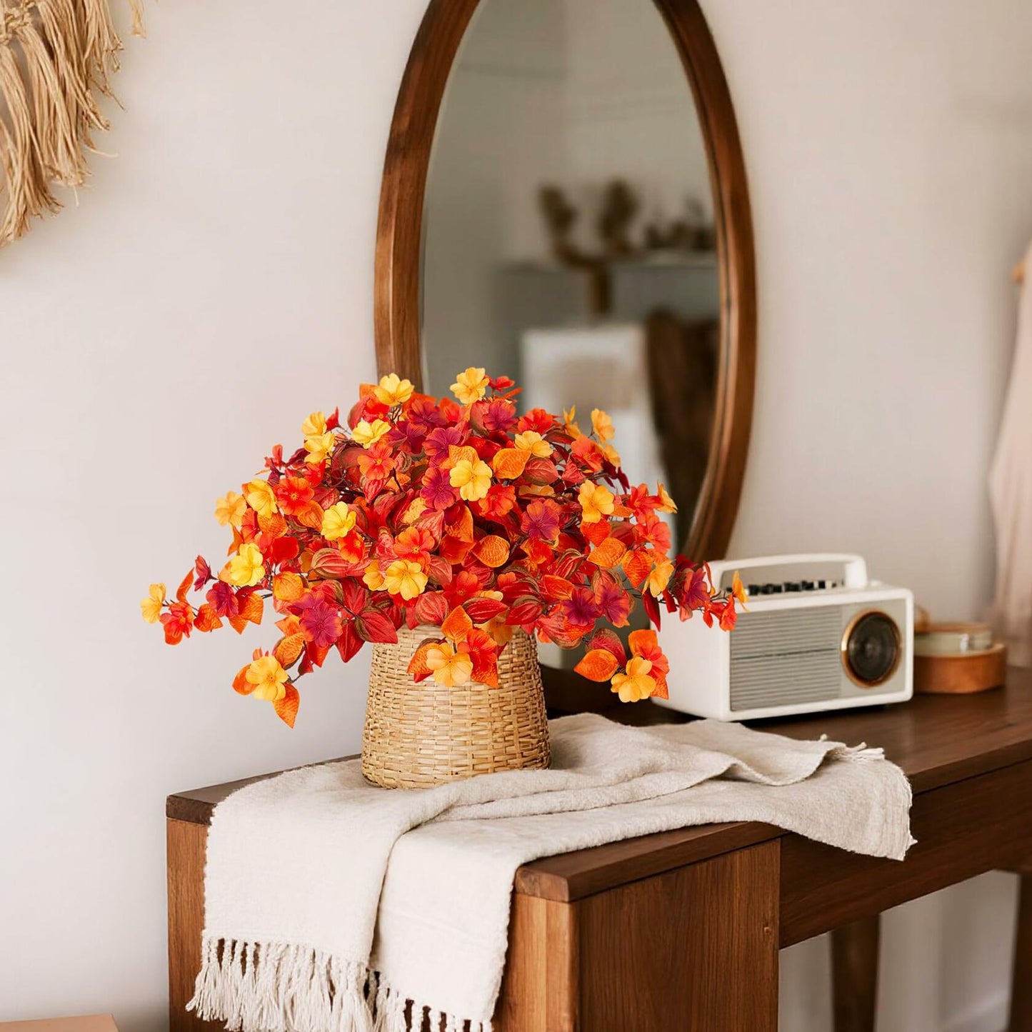 INXUGAO Artificial Fall Flowers 2PCS Faux Silk Orange Red Yellow UV Resistant