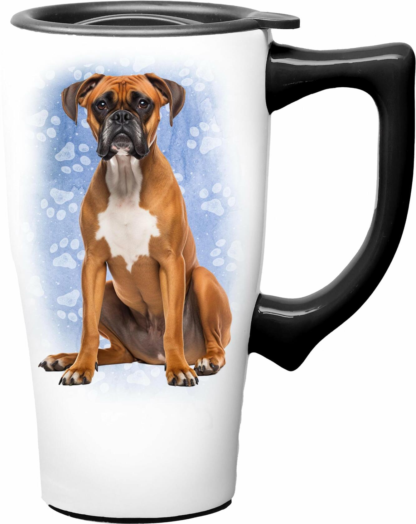 Spoontiques Ceramic Travel Coffee Mug 18oz White Lid Handle Spill Proof