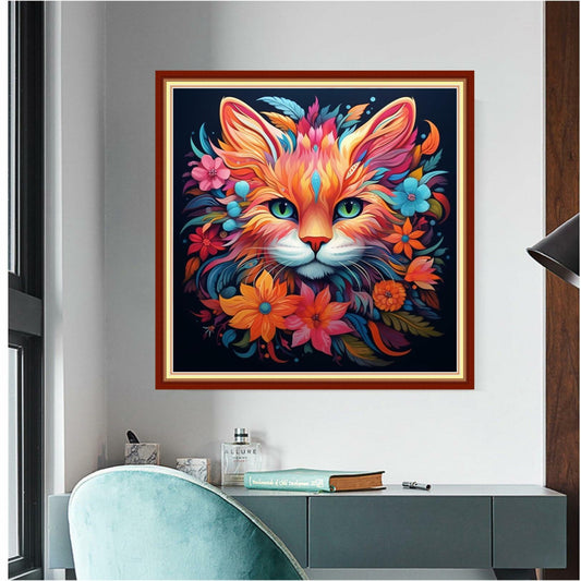 Magxvouy Cross Stitch Embroidery Kit Flower Cat 18x18 inch Colour Arts 15