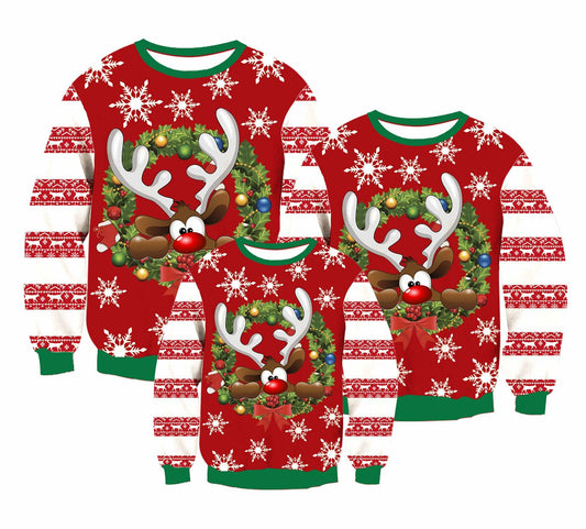 UNIFACO Womens Ugly Christmas Elk Sweatshirt Long Sleeve Crew Neck