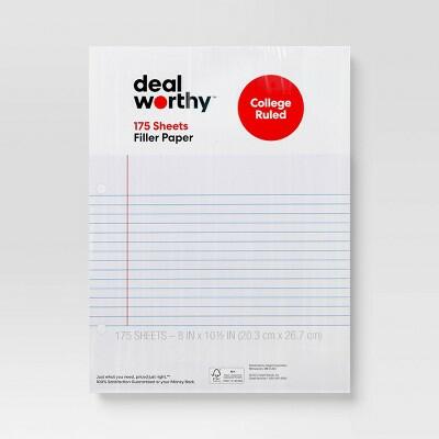 Dealworthy 175ct College Ruled Loose Leaf Notebook Paper Filler Sheets Letter