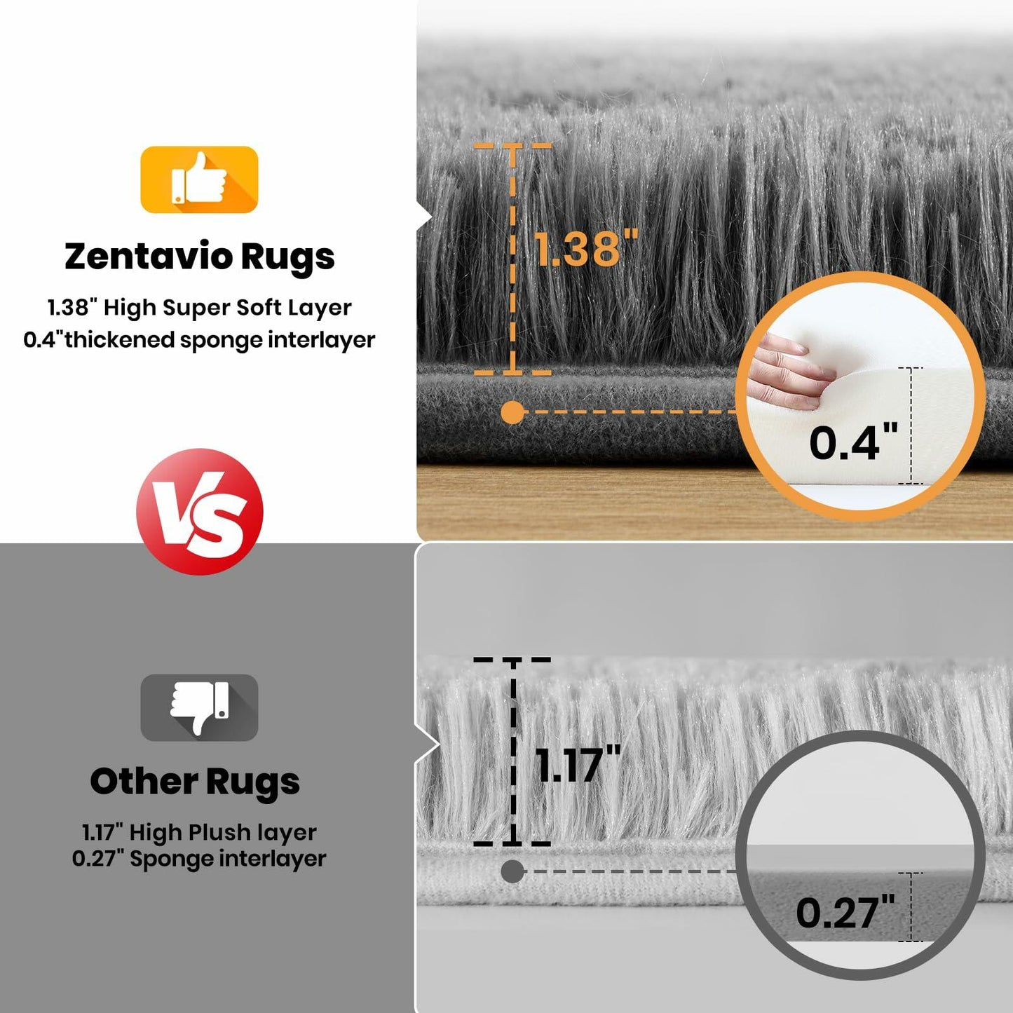 Zentavio Grey 4x6 High Pile Plush Soft Microfiber Area Rug Carpet