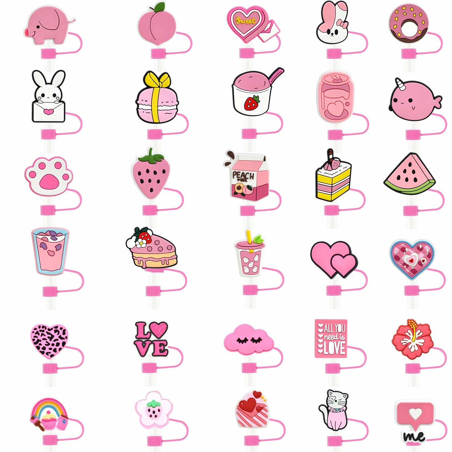 Ibuclein 30PCS Pink Girl Cover Cap for Stanley 40oz Cup Straw Toppers PVC