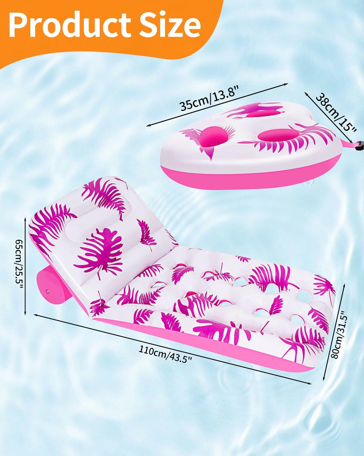 Heavy Duty Inflatable Pool Lounger Adjustable Backrest Float w/ Cup