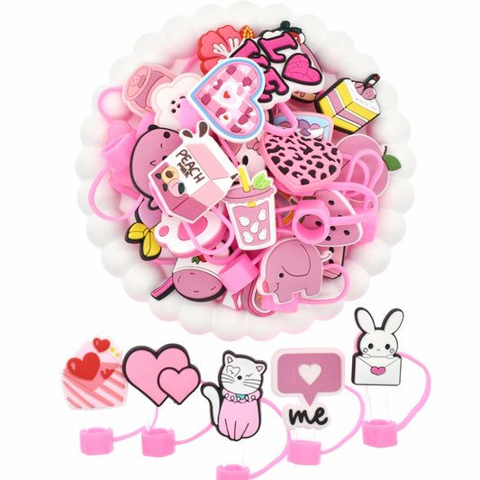 Ibuclein 30PCS Pink Girl Cover Cap for Stanley 40oz Cup Straw Toppers PVC