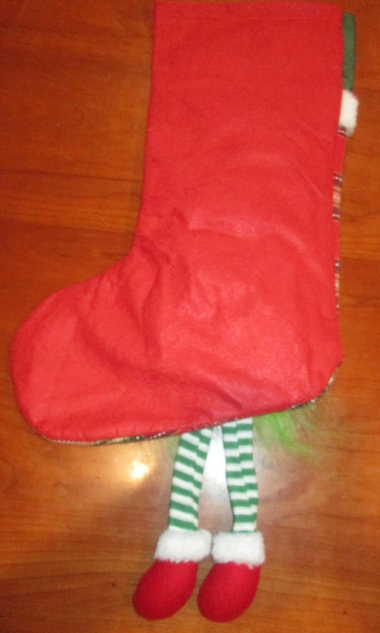 Unbranded Grinch Gnome Christmas Stocking Red Plaid 17" Snowflake Hat