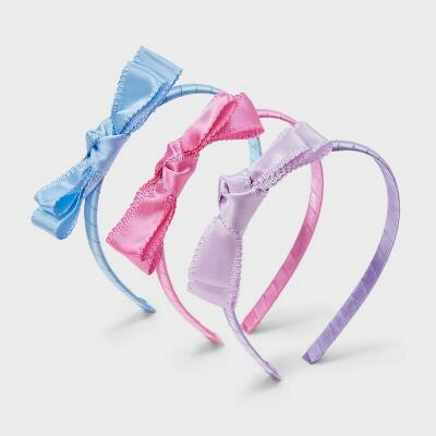 Cat & Jack Girls 3pk Bow Headband Set Purple Blue Pink