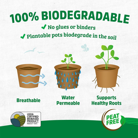 Back to the Roots Organic Plantable Seed Starting Pots 4.25" Wide Brown 8 Ct