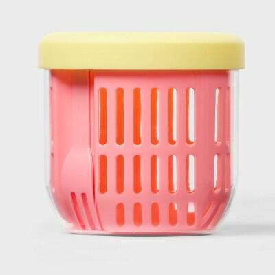 Sun Squad Packable Fruit Cup with Fork Coral Pink Plastic