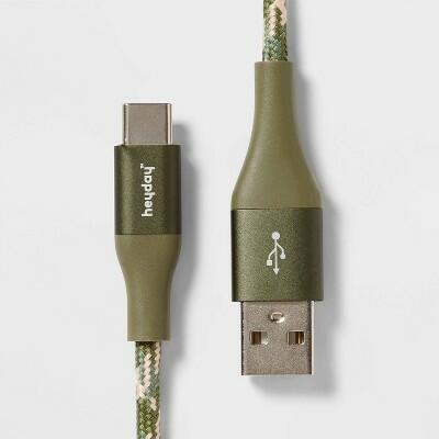 heyday USB-C to USB-A Braided Cable 6ft Olive