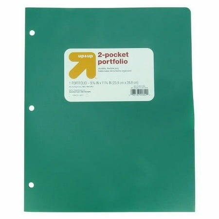 up&up 2 Pocket Plastic Folder Green 3-Hole Punched 50 Sheet Capacity Letter