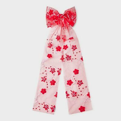 Americana Star Flower Long Hair Bow Barrette Red White Blue Patriotic