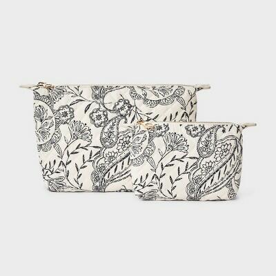 Universal Thread Quilted Floral Travel Bag Pouch Cotton Zip Closure