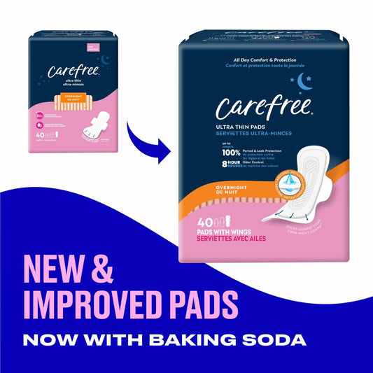 Carefree Ultra Thin Overnight Pads with Wings 40ct