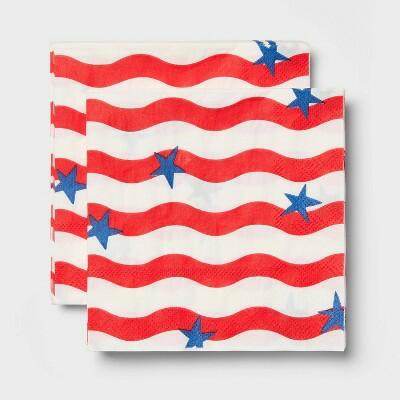 Sun Squad 30ct Stripe Beverage Napkins Red White Disposable Paper Party