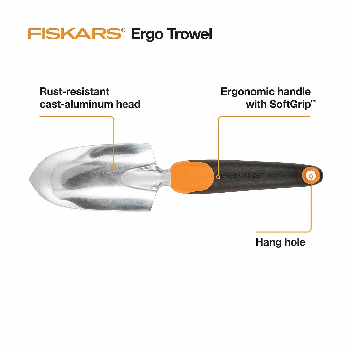 Fiskars Ergo Garden Trowel Heavy Duty Hand Tool with Hanging Hole
