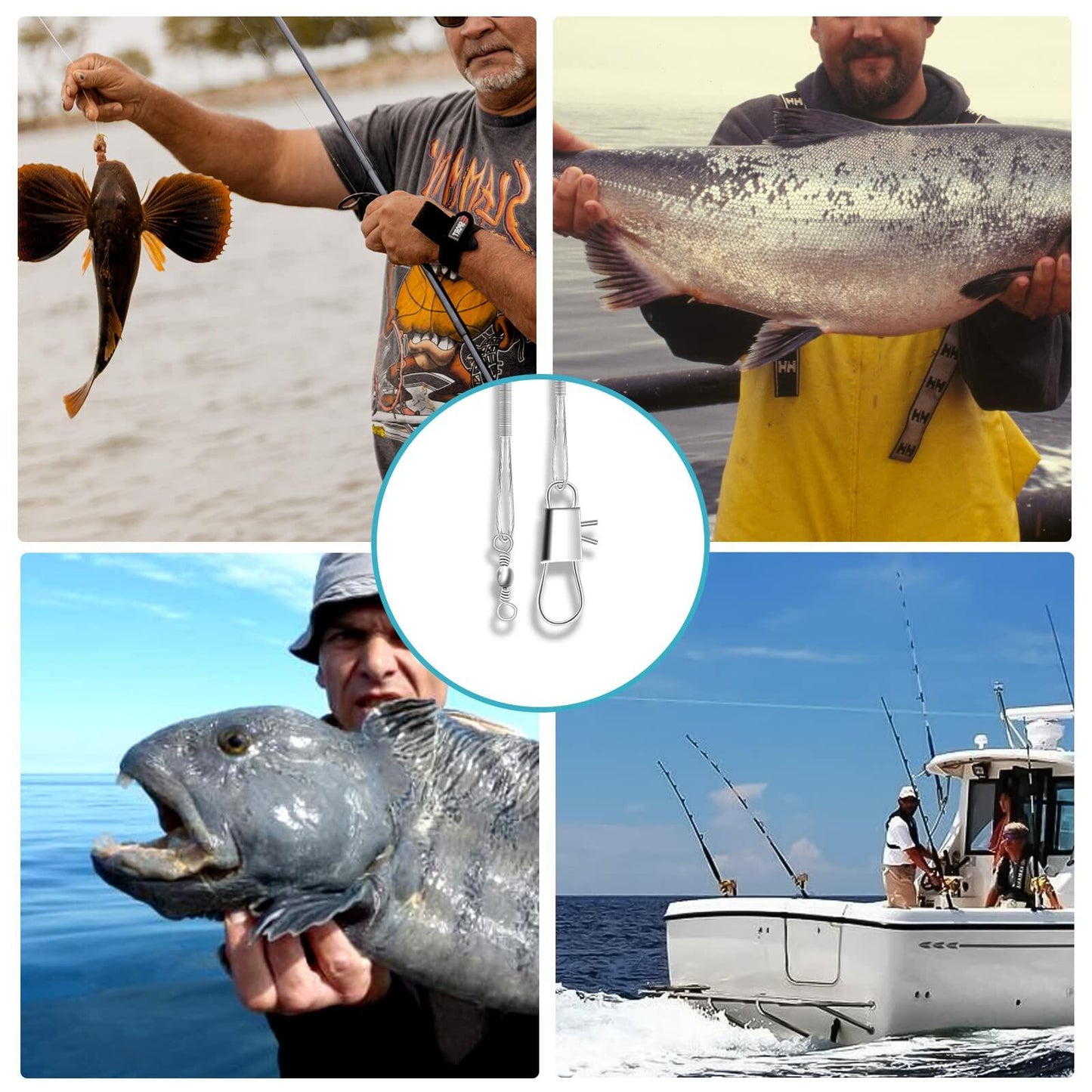 KINBOM Fishing Leaders 60pcs Steel Wire Line w/ Swivel Buckles Silver