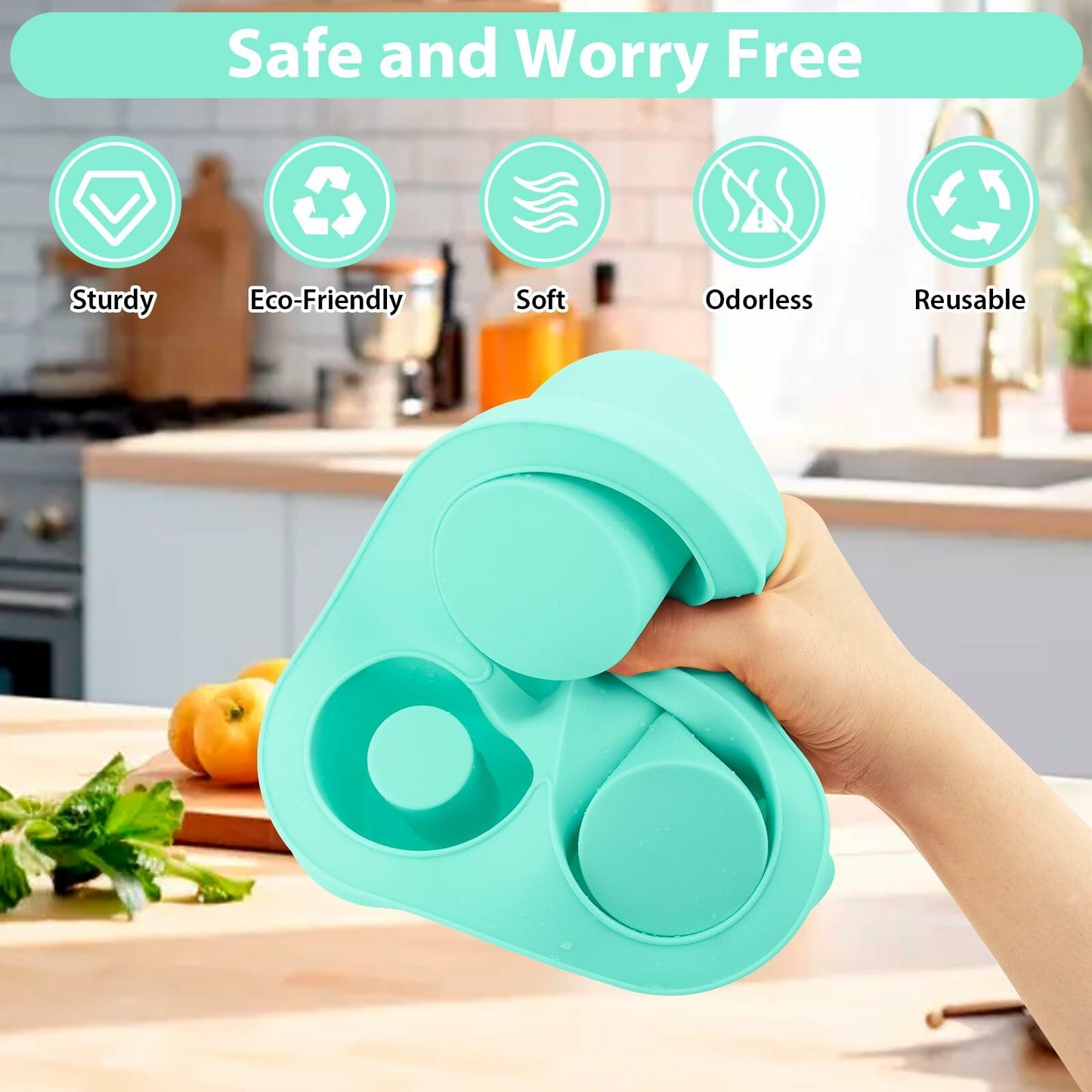 Azooken Silicone Ice Cube Tray with Lid & Bin for 30-40oz Tumbler Blue 3 Pcs