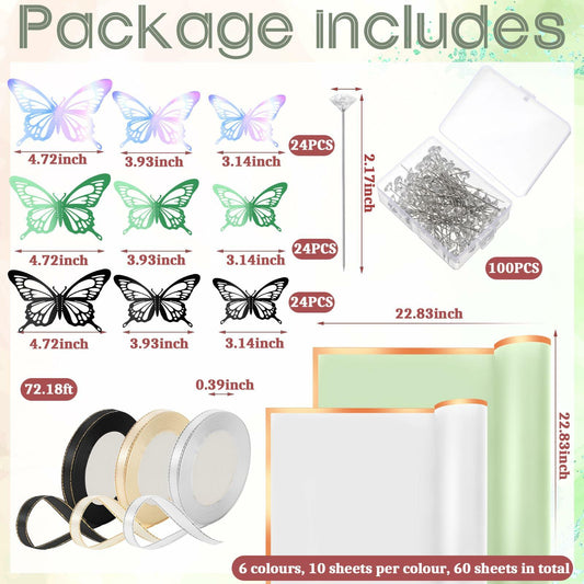 Qilery 334 Pc Flower Wrapping Paper Waterproof Floral Butterfly White Green