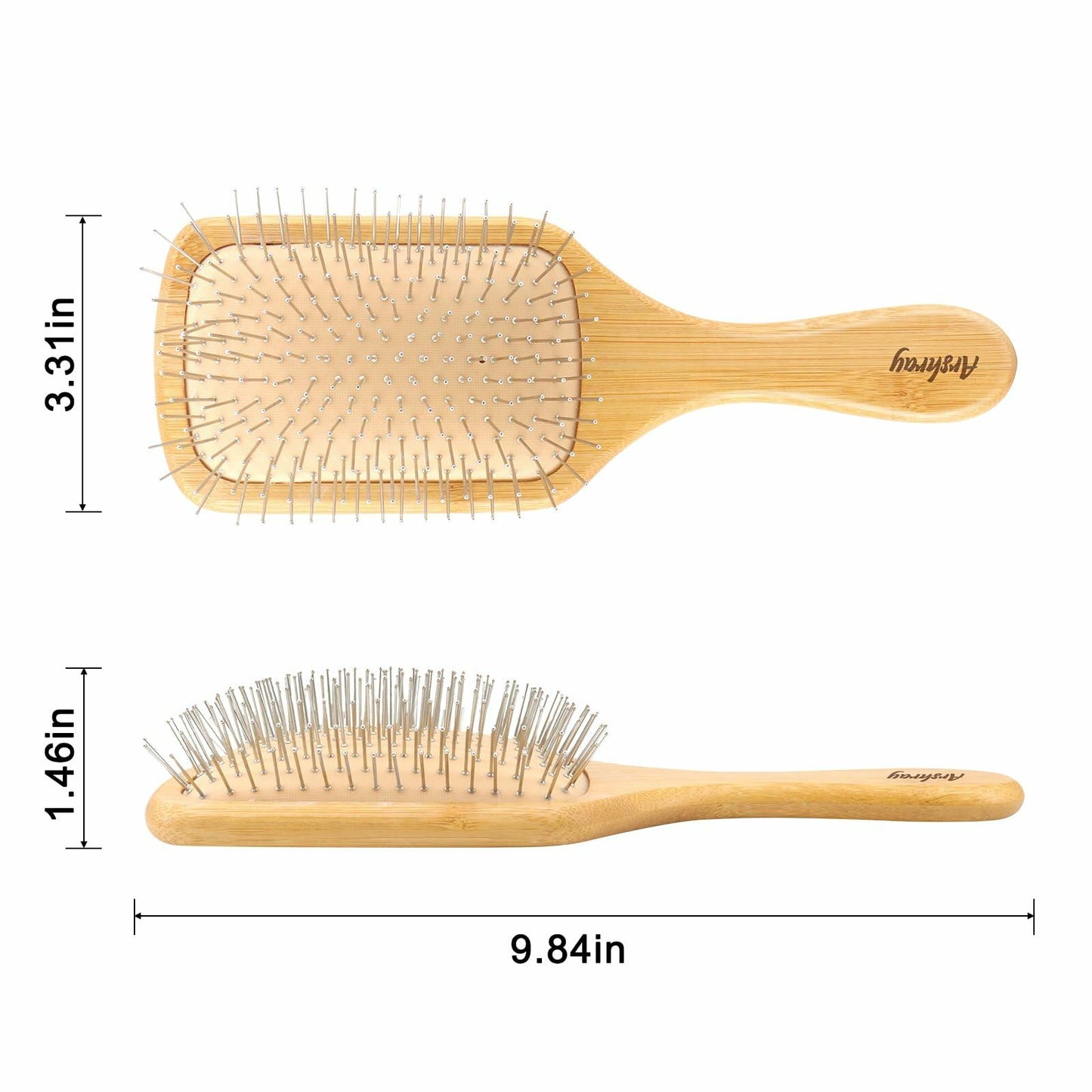 Arshray Bamboo Paddle Hair Brush Stainless Steel Teeth All Hair Types