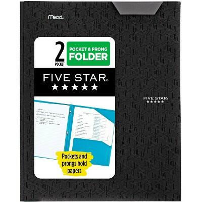 Five Star 2 Pocket Plastic Folder with Prongs Black
