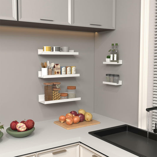 Lyeasw 16in White Floating Wall Shelves Set of 5 with Lip for Kitchen Bath