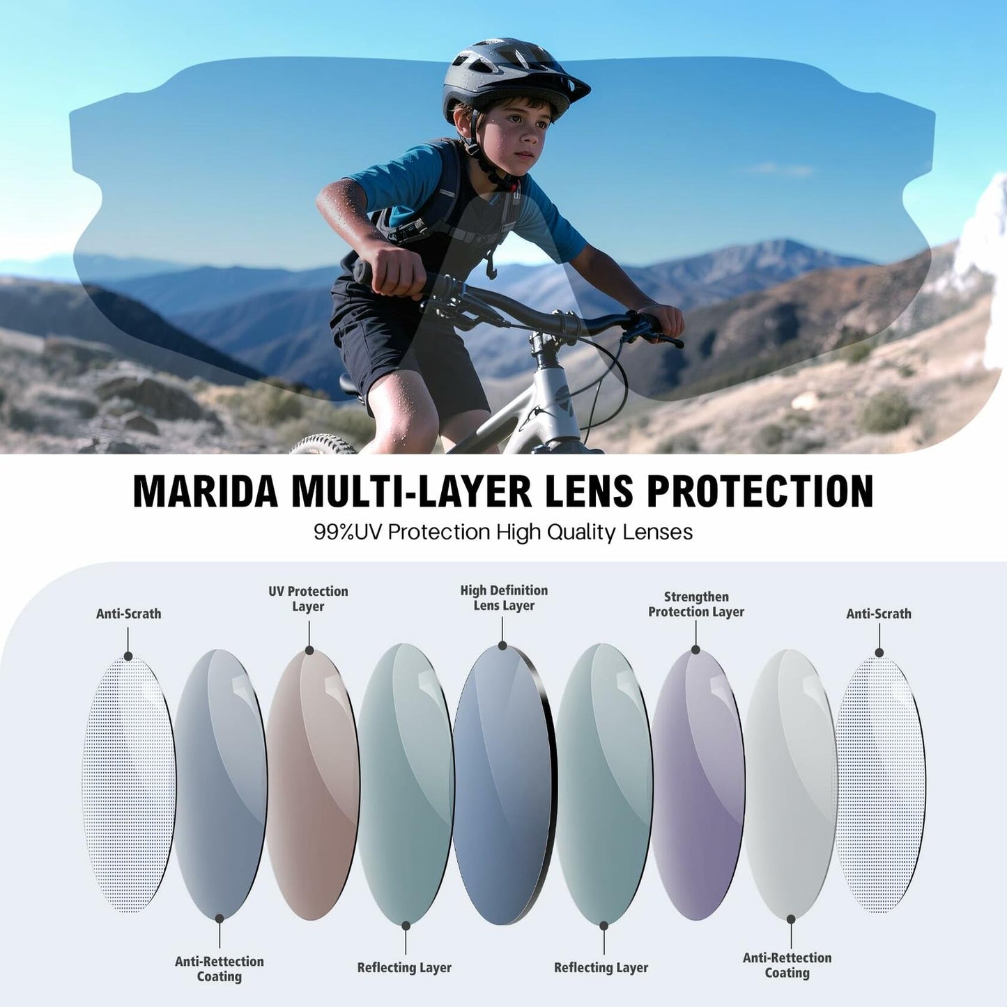 MARIDA Kids Sunglasses UV400 Sports Cycling Baseball Red Size 10-16