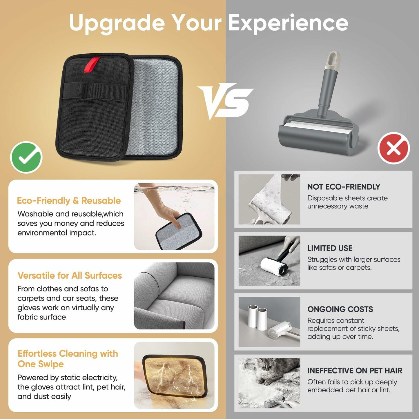 Wqapey Electrostatic Pet Hair Removal Gloves Reusable Cat Dog Fur 1 PCS