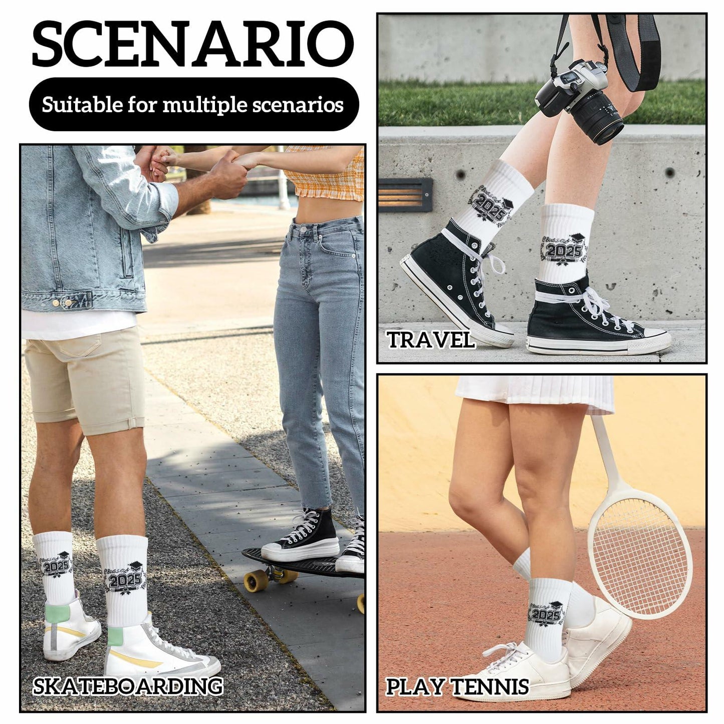 Cyntan Graduation Socks Unisex Classic Cotton White One Size