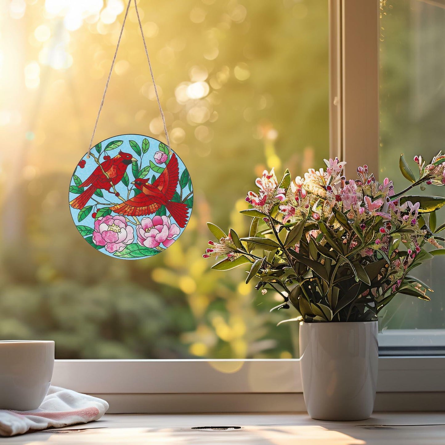 Gosknor Cardinal Light Catcher Acrylic Stained Glass Window Hanging 5.9x5.9in