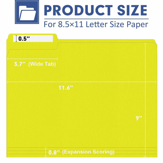 PANDRI File Folder 120 Pack 1/3 Cut Tab Letter Size Yellow