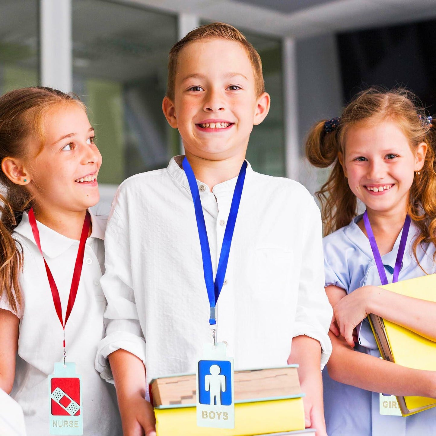 12 Sets Hall Pass Lanyards & Unbreakable Wooden Bathroom Passes Classroom