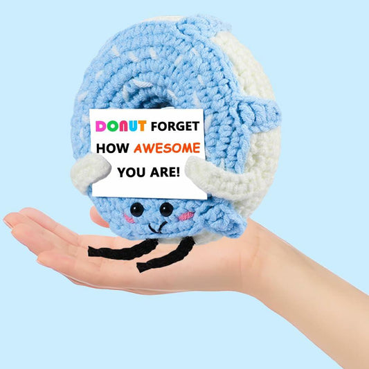 RQWZBCHX Handmade Crochet Donut Inspirational Gift Blue Cute Motivational