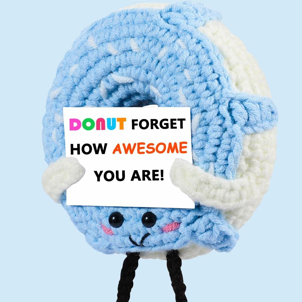 RQWZBCHX Handmade Crochet Donut Inspirational Gift Blue Cute Motivational