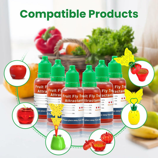 UWANTME Fruit Fly Trap Refill Liquid 6 Pack Indoor Outdoor Bait