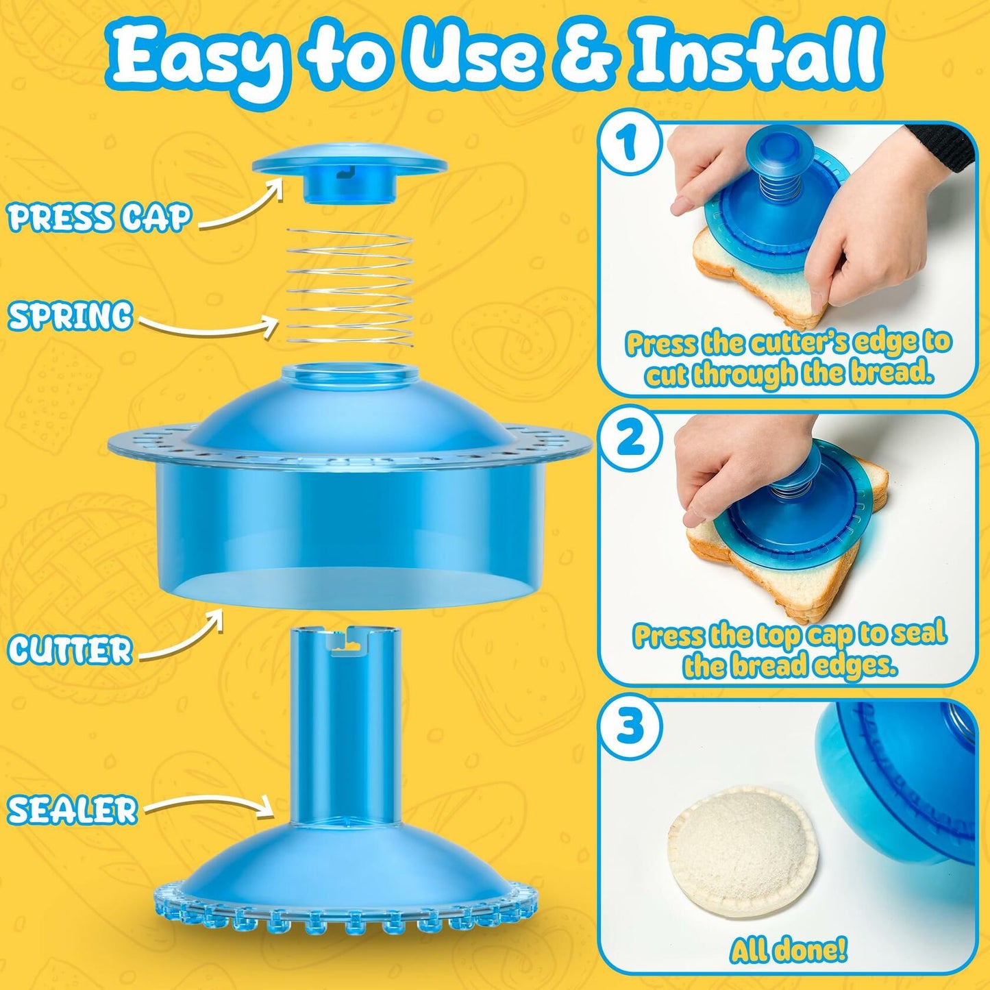 HiYZ Sandwich Cutter and Sealer Crustless Sandwich Maker Translucent Blue