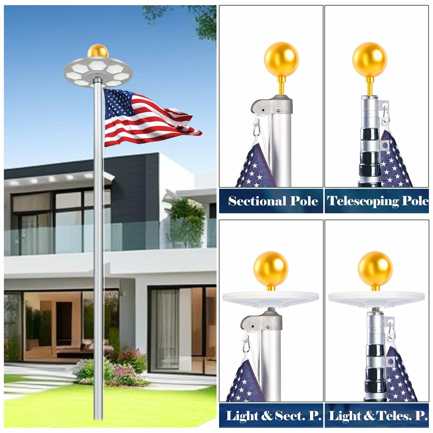 Aurolit Golden Ball Flagpole Topper 3.5" Ornament for 20-30 Ft Poles Gold